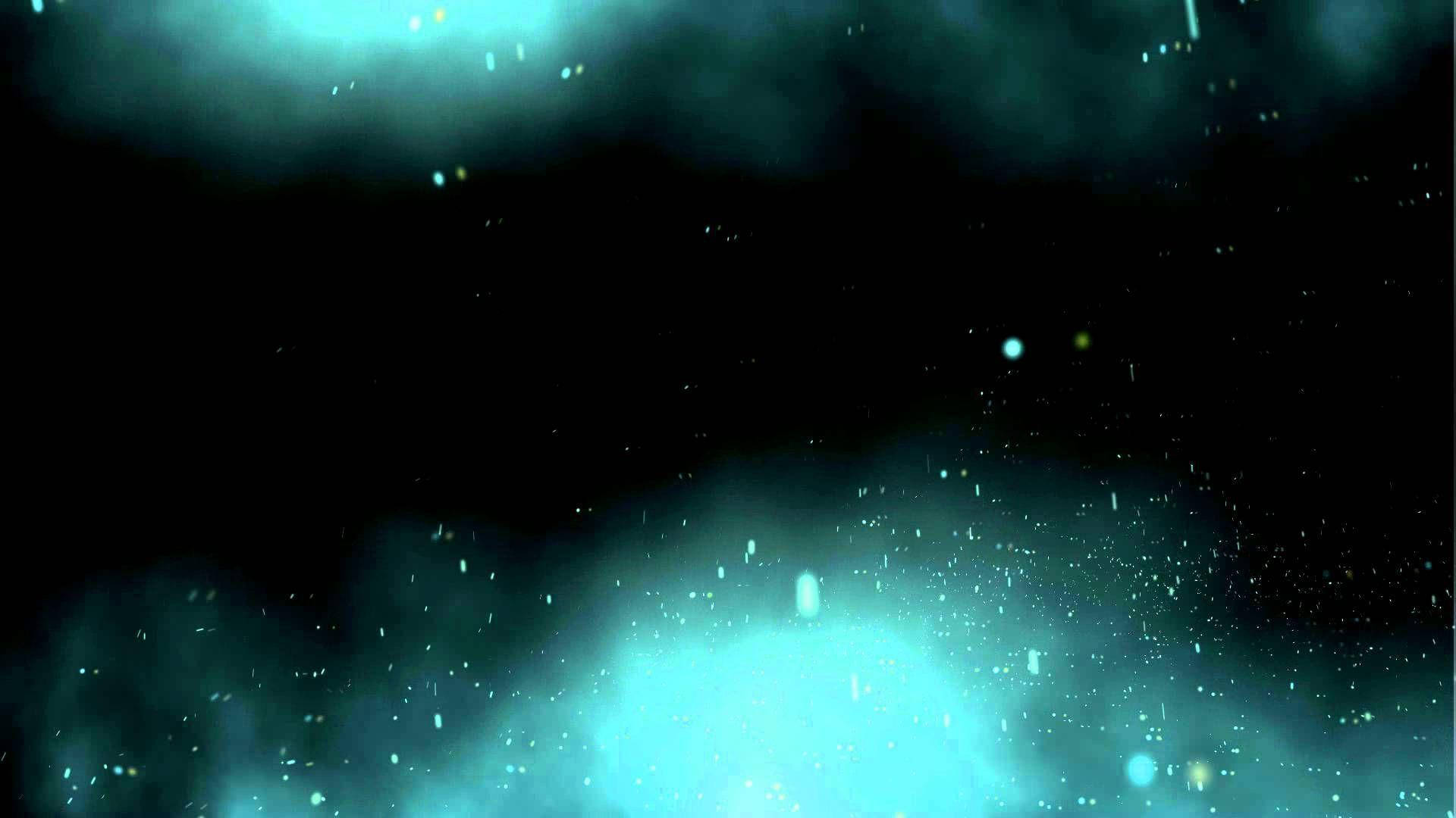 圖形 桌布 壁紙 — 一個宇宙星雲，在黑暗虛空中散發著螢光青色雲霧和散落的星星。