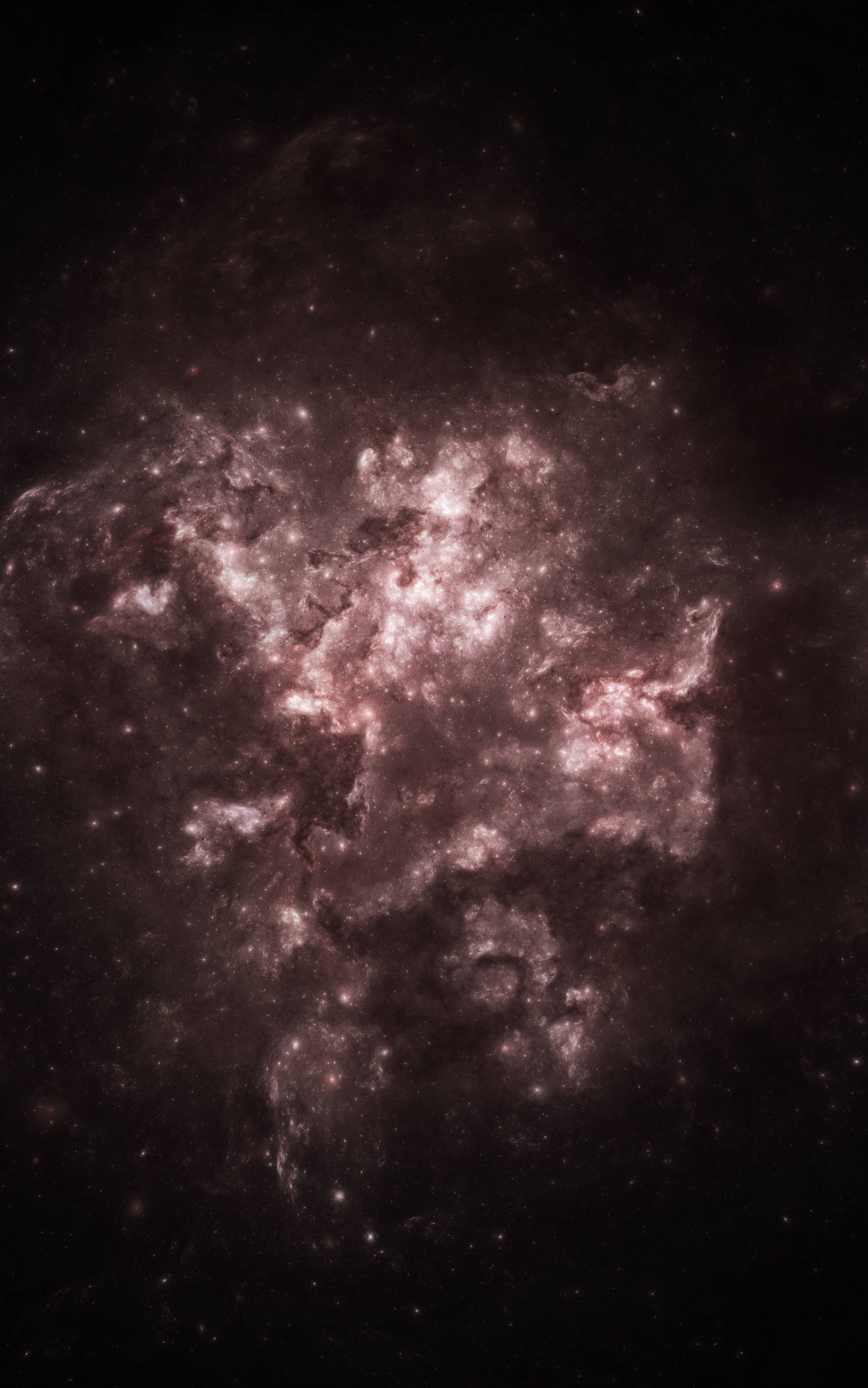 碎形 桌布 壁紙 — 一個宇宙星雲在佈滿星星的黑色虛空中散發出柔和的粉紅色和紫色色調。
