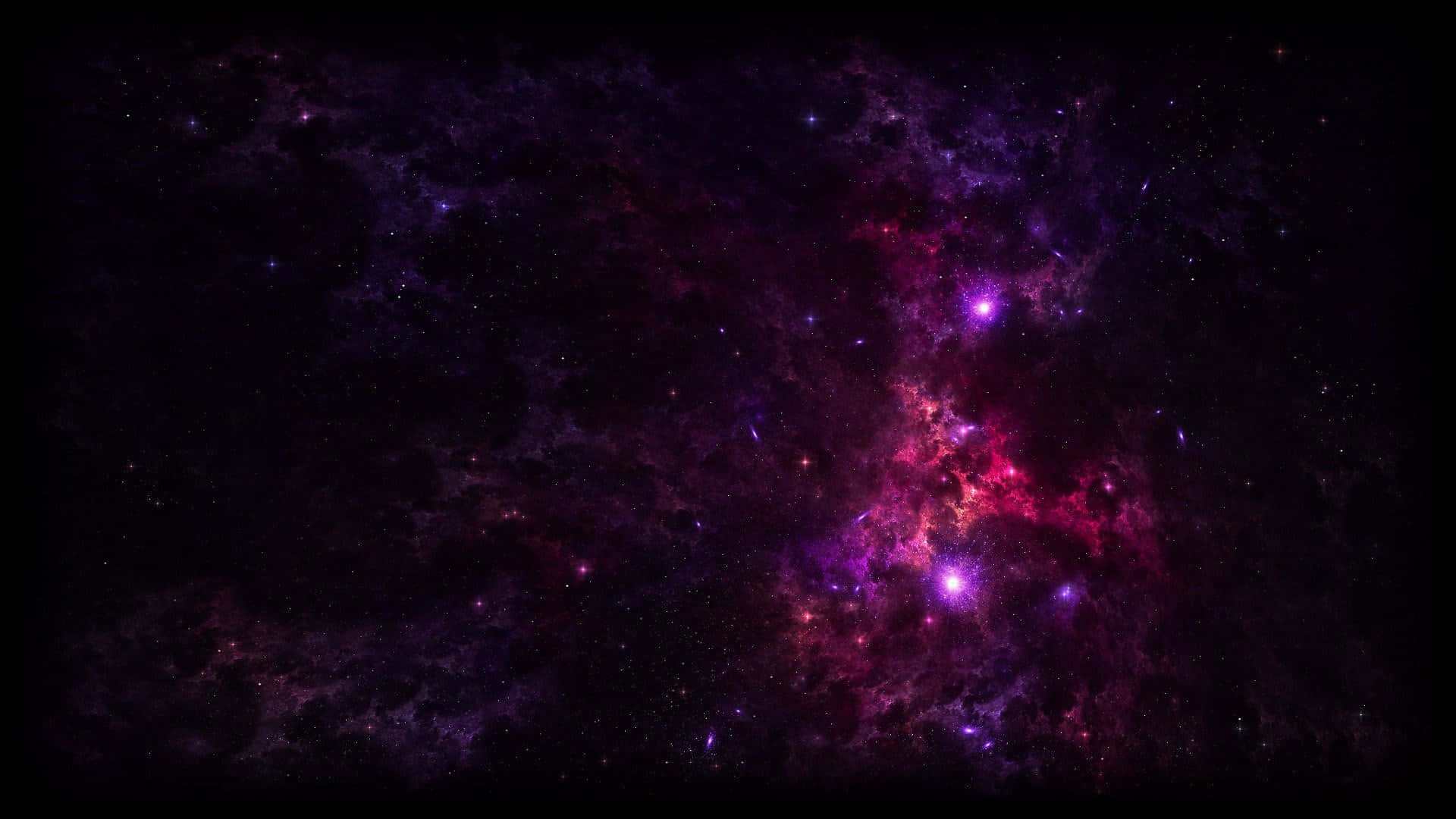 Purple Galaxy 桌布 壁紙 — 一個宇宙星雲在佈滿星星的黑色虛空中旋轉，帶有鮮豔的紫色和粉紅色氣體。