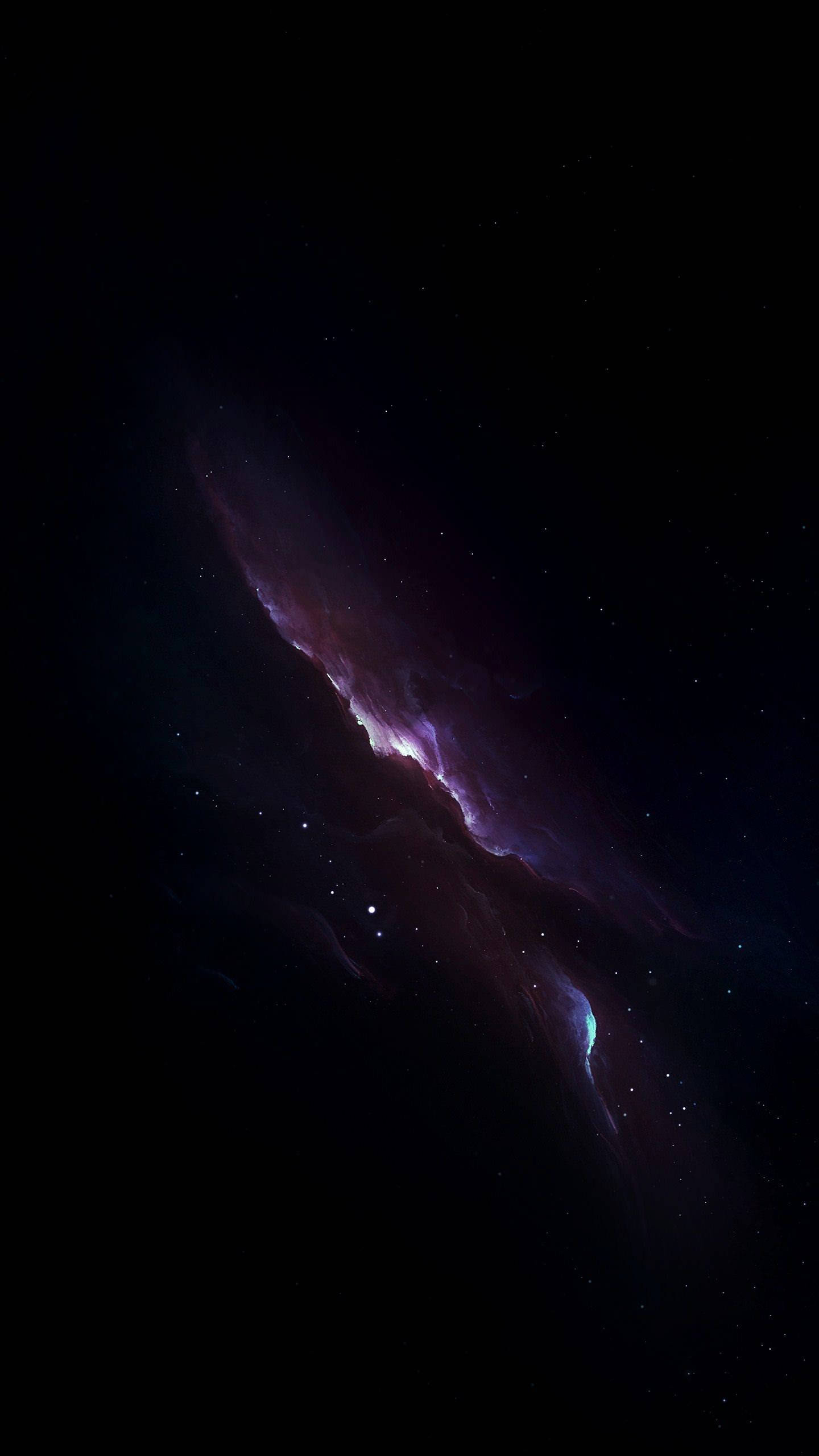 OLED 桌布 壁紙 — 一個宇宙星雲在佈滿星星的黑色虛空中散發出充滿活力的紫色和藍色色調。