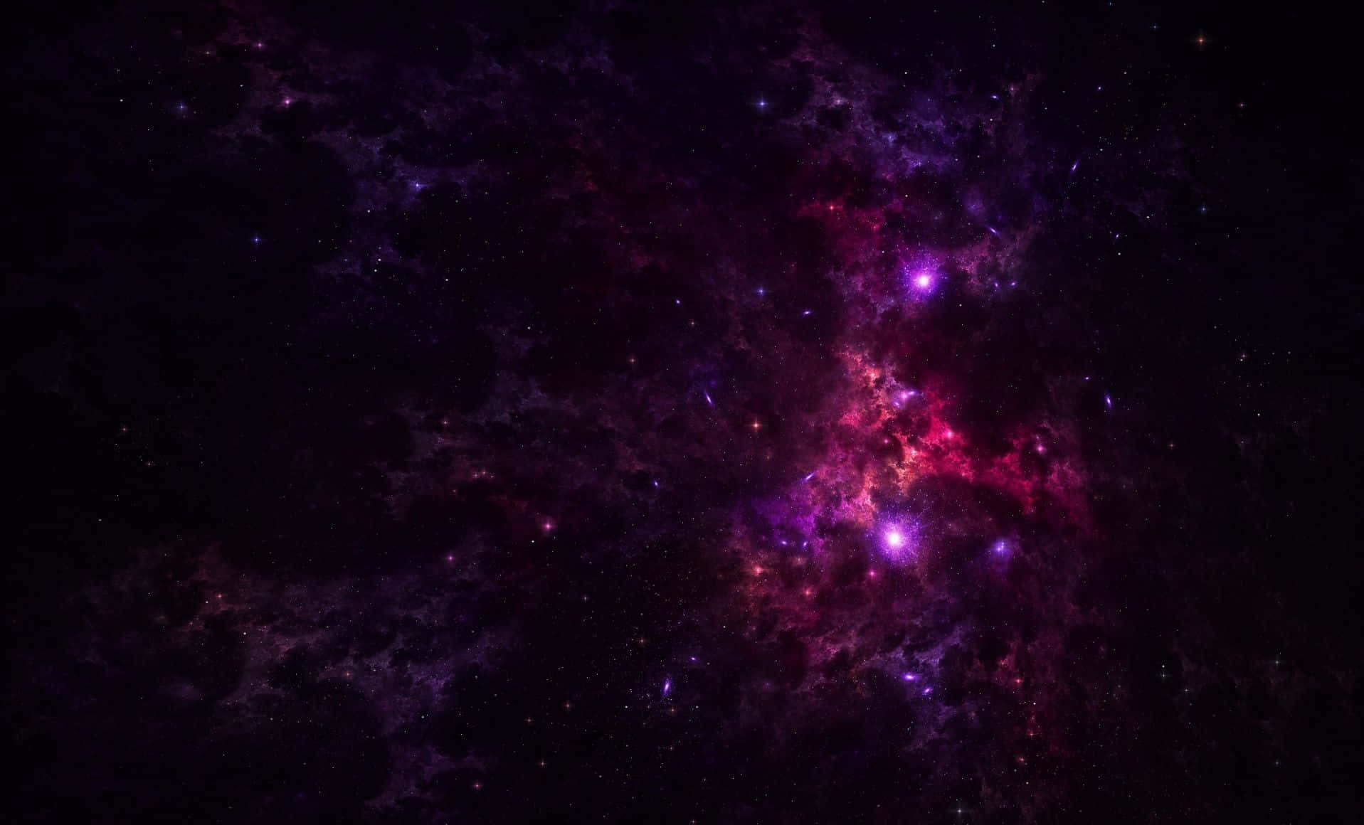 Purple Star 桌布 壁紙 — 一個宇宙星雲在佈滿星辰的黑色虛空中旋轉，呈現出鮮豔的洋紅色和深紫色雲團。