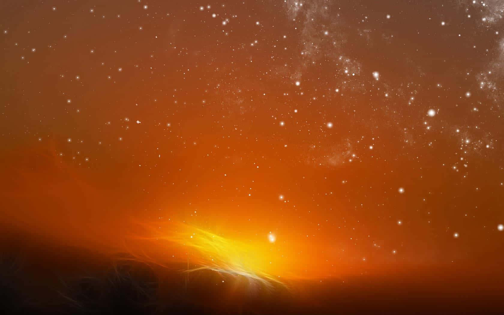 Light Orange 桌布 壁紙 — 一個宇宙星雲在星空中散發著熾熱的橙色和黃色色調，從發光的核心散發出溫暖。