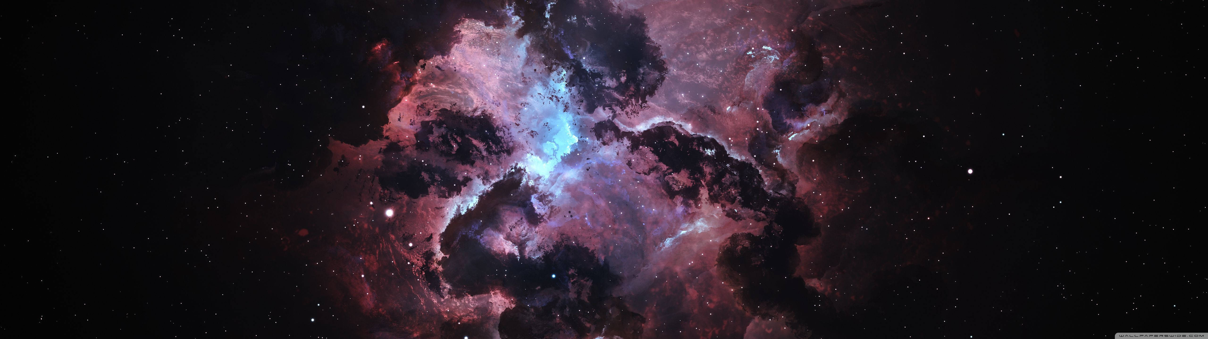 銀河 桌布 壁紙 — 一個宇宙星雲在星空背景下旋轉，充滿鮮豔的粉紅色、紫色和藍色氣體。