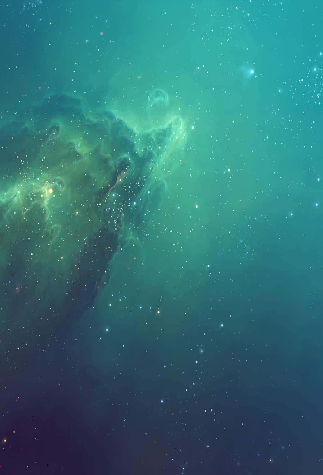 鬼魂 桌布 壁紙 — 一個宇宙星雲在深空背景下以充滿活力的藍綠色和祖母綠色調旋轉，點綴著閃爍的星星。