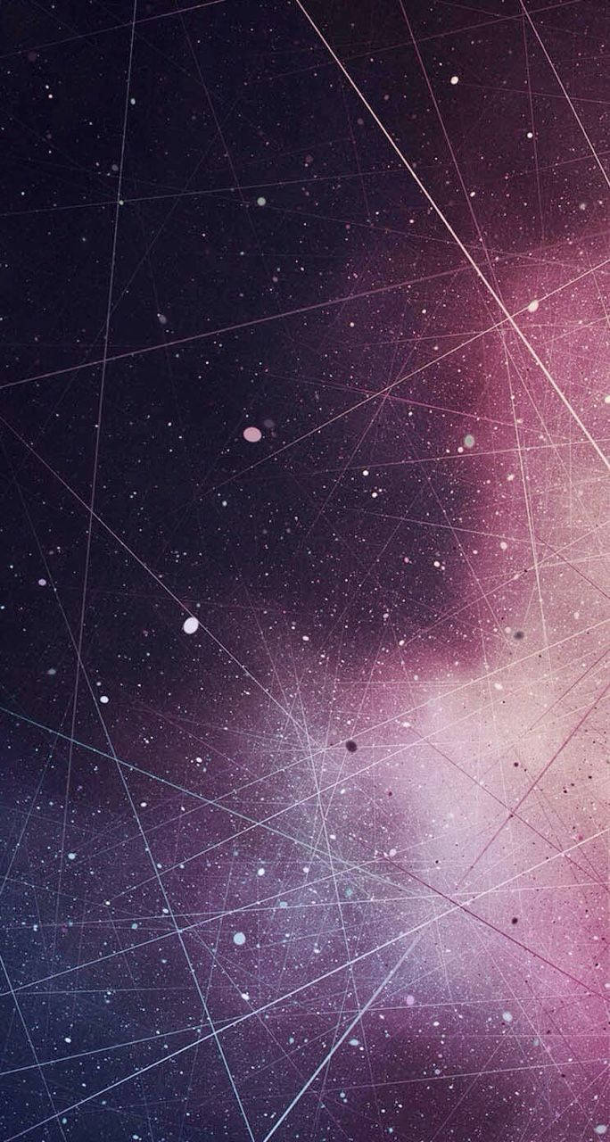 酷炫手機 桌布 壁紙 — 一個宇宙星雲在深紫色和粉紅色中旋轉，被發光的星星刺穿，並被發光的白色線條交叉。