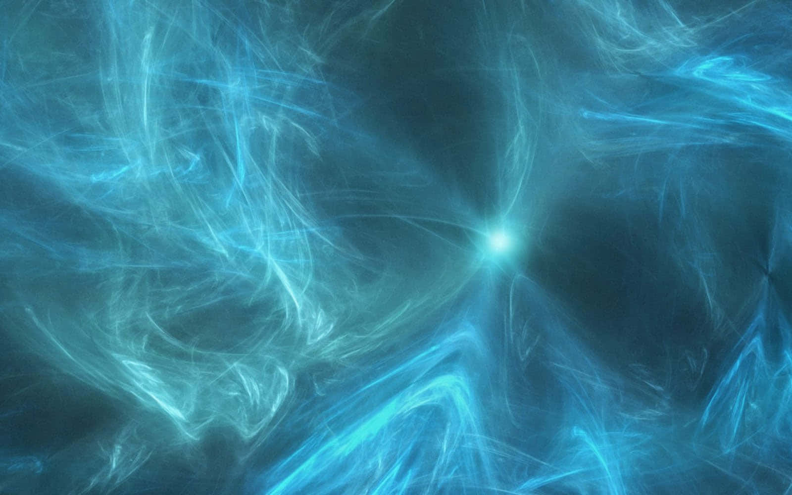 Wind 桌布 壁紙 — 一個宇宙星雲在深藍色和發光的青色中旋轉，中心有一顆閃耀的恆星。