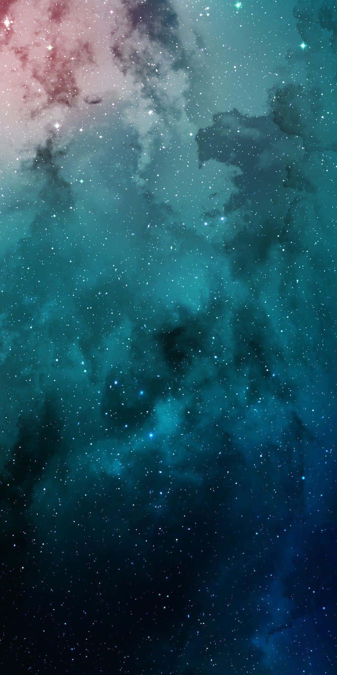 Color Phone 桌布 壁紙 — 一個宇宙星雲在深邃太空背景下旋轉著青色和粉紅色的宇宙塵埃及閃爍的星星。