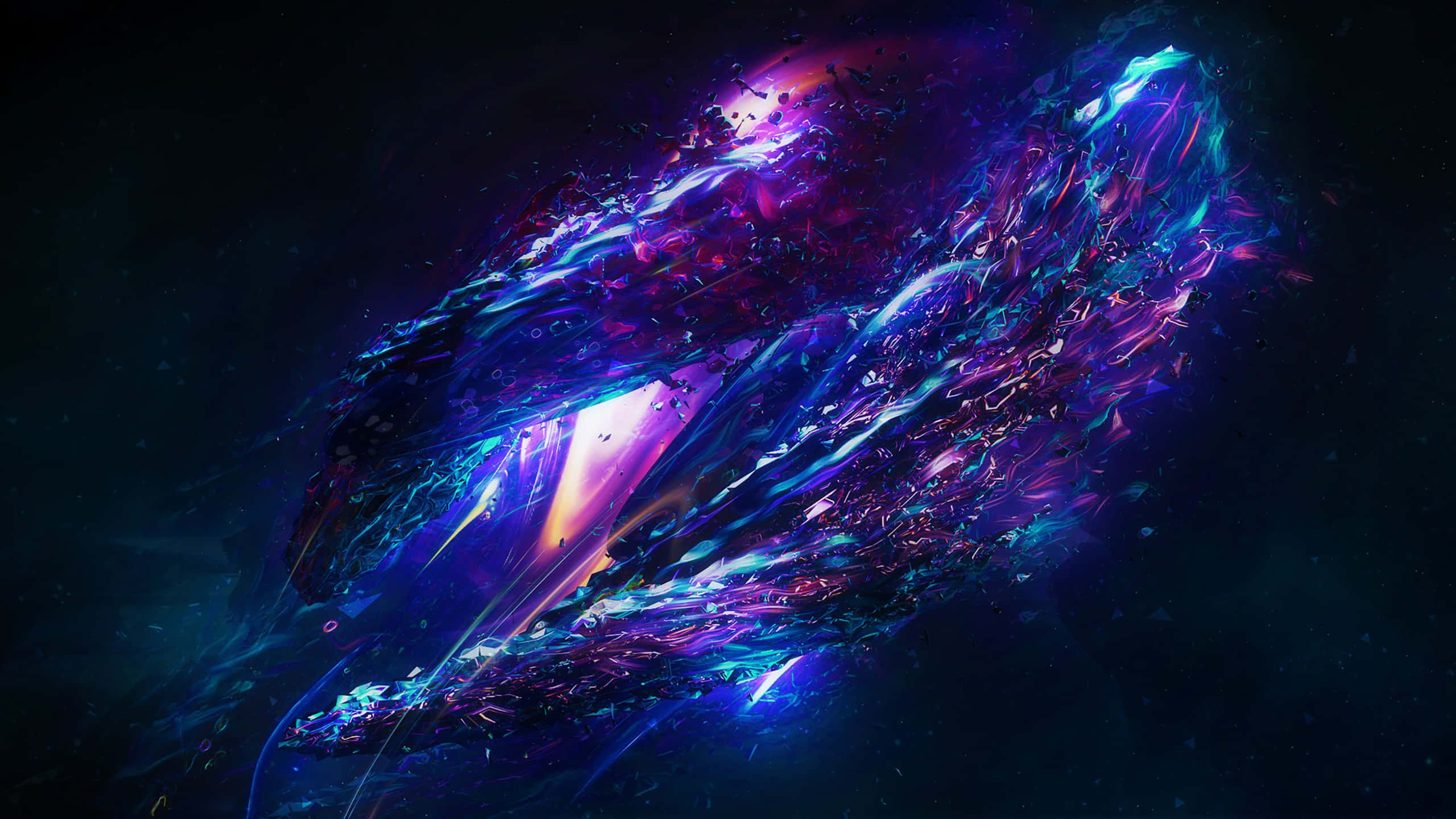 桌布 壁紙 — 一個宇宙星雲在繁星點點的虛空中旋轉，呈現出電光藍、紫和粉紅色，是一幅充滿活力的數位藝術作品。