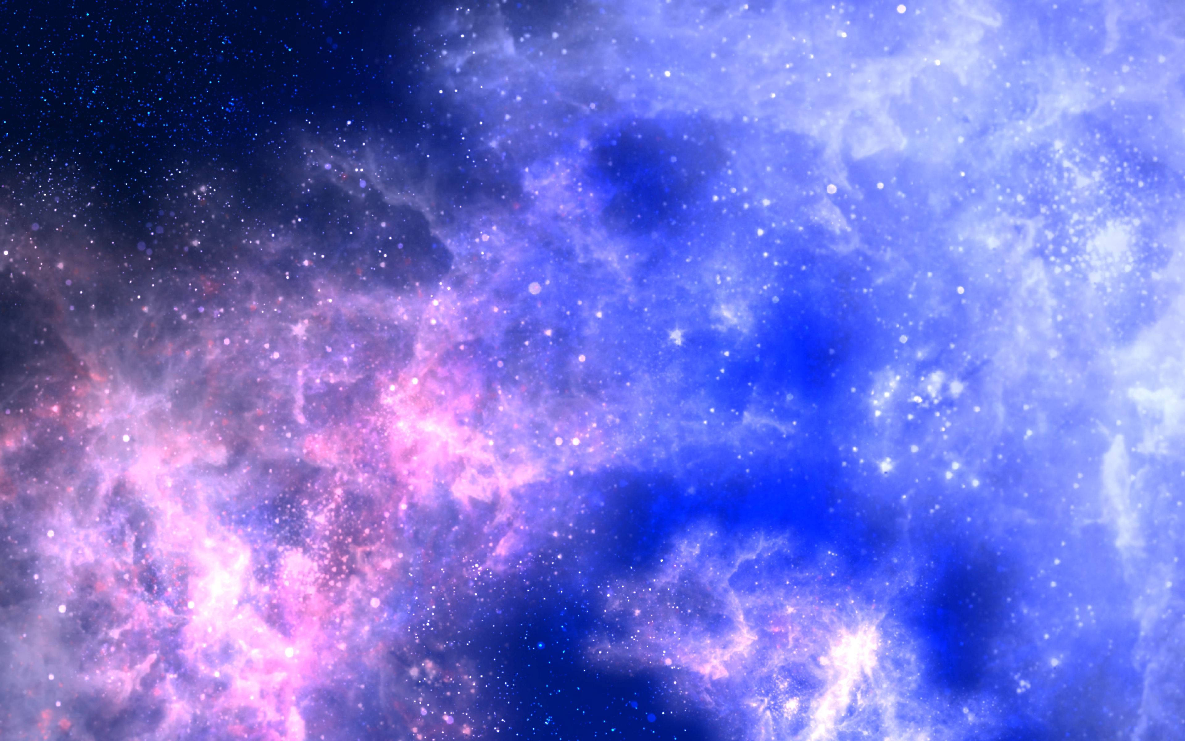 4K ultra HD galaxy 桌布 壁紙 — 一個宇宙星雲在黑暗虛空中旋轉，充滿鮮豔的粉紅色和深藍色雲朵，點綴著閃爍的星星。