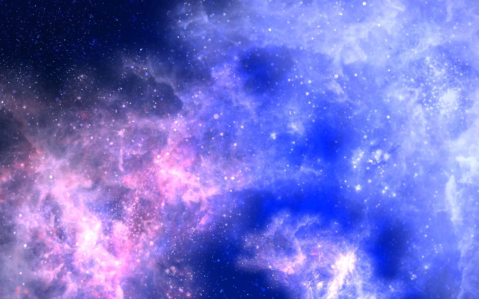 星星動圖 桌布 壁紙 — 一個宇宙星雲在黑暗虛空中旋轉，充滿鮮豔的粉紅色和深藍色雲朵，點綴著閃爍的星星。