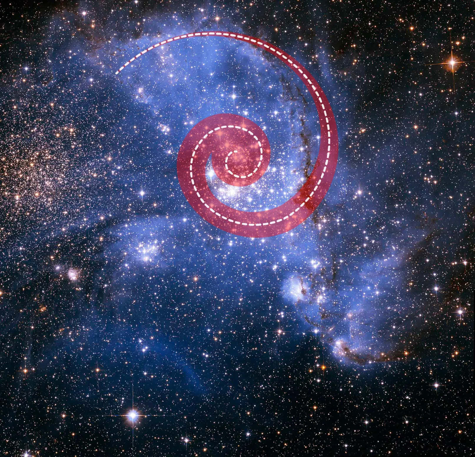 Stars 桌布 壁紙 — 一個宇宙螺旋星系在深空中旋轉，周圍環繞著發光的星雲和無數的星星。
