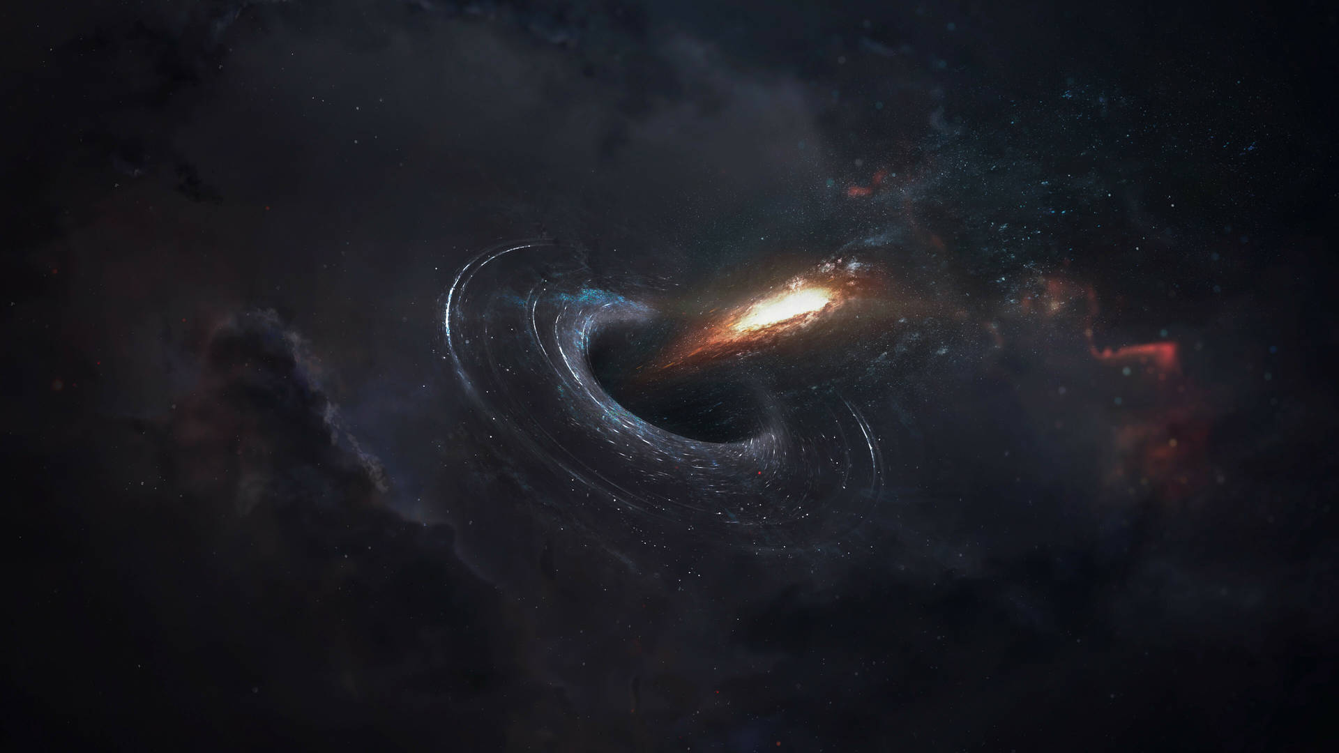 深空中被星雲環繞的發光吸積盤黑洞。 — 黑洞 GIF 壁紙