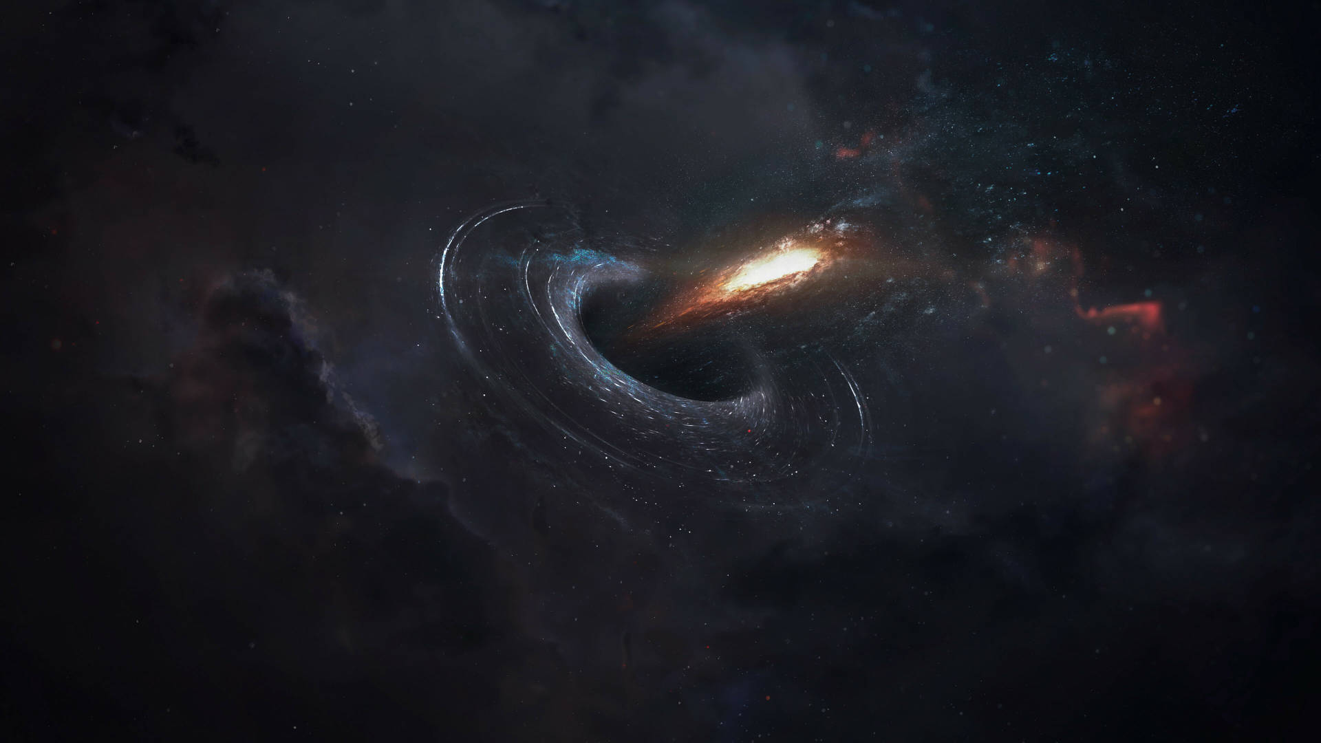 黑洞在深空中吞噬一個星系，帶有發光的吸積盤。 — 黑洞 GIF 壁紙