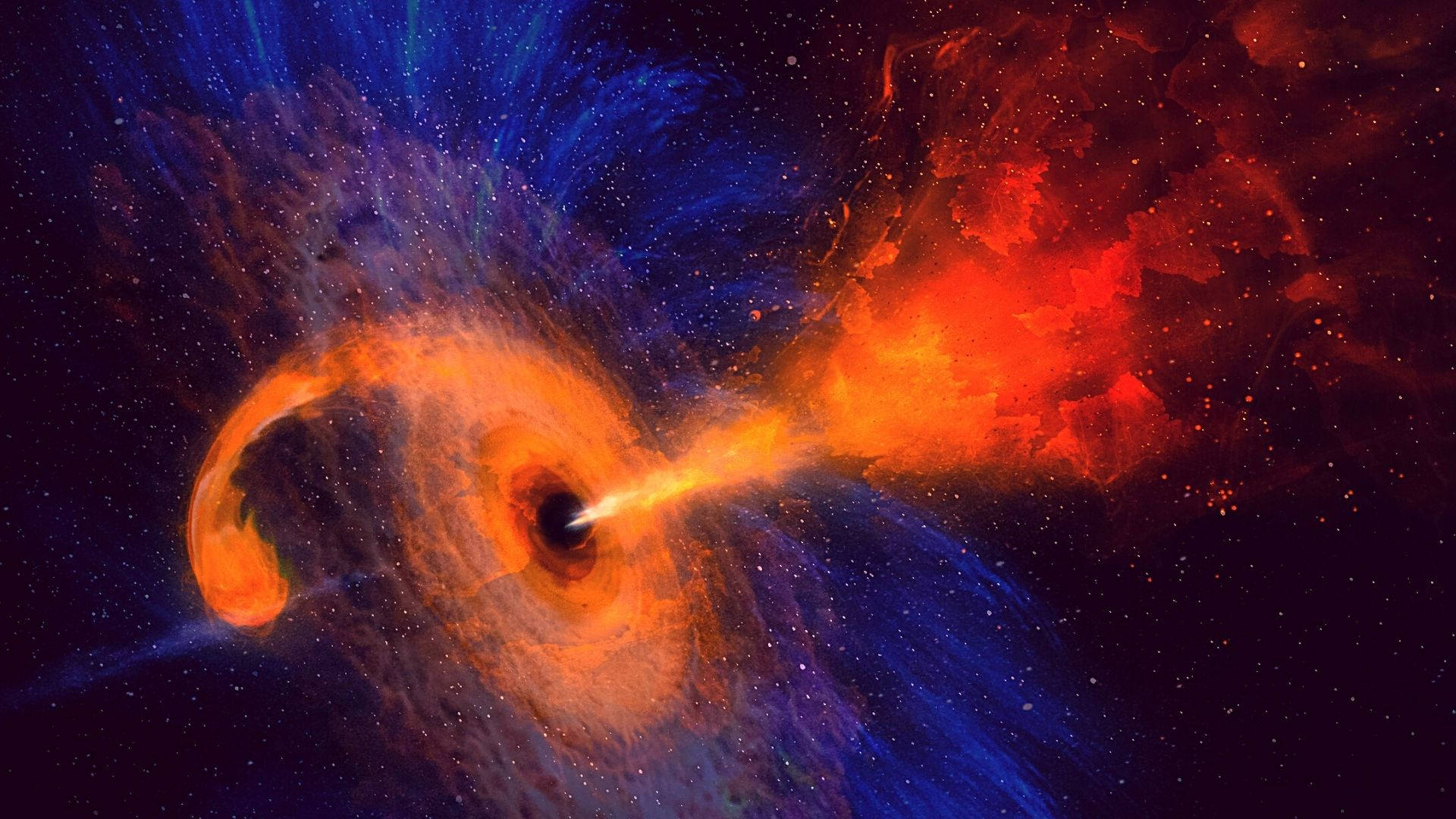 黑洞吸積物質並通過彩色星雲發射噴流 — 黑洞 GIF 壁紙