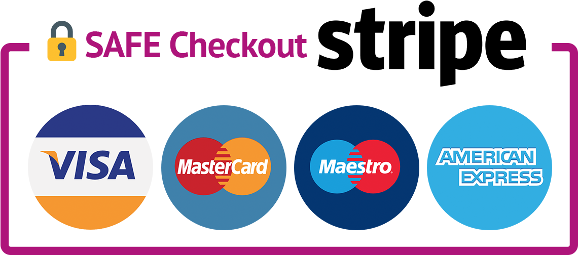 美國運通 桌布 壁紙 — 一個安全結帳圖形，在黑色背景上顯示Visa、MasterCard、Maestro和American Express標誌，並帶有洋紅色邊框。