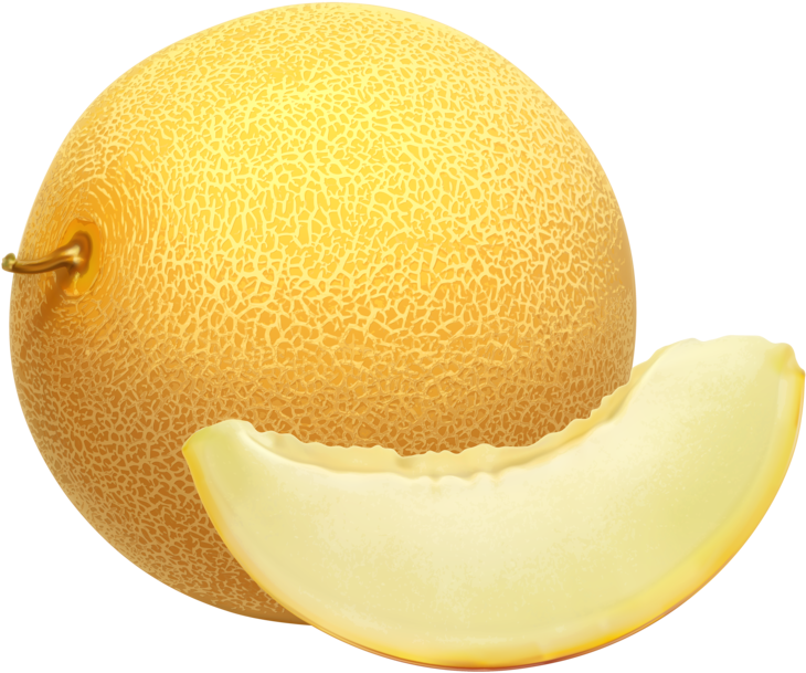 Cantaloupe 桌布 壁紙 — 一個完整的哈密瓜，切開一片，露出淡黃色的果肉，背景為黑色。