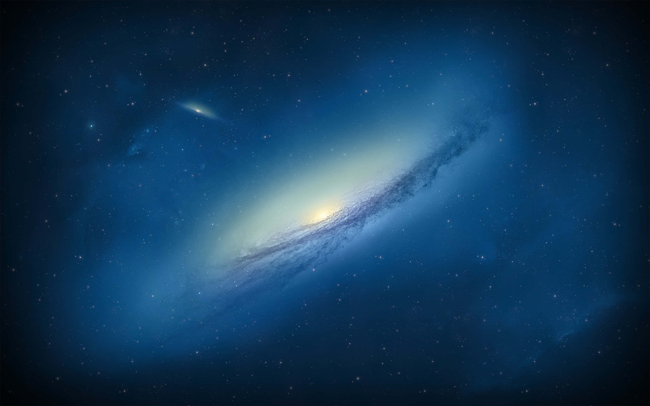 桌布 壁紙 — 一個宏偉的螺旋星系在深藍色星空中閃耀著明亮的核心和旋轉的旋臂。