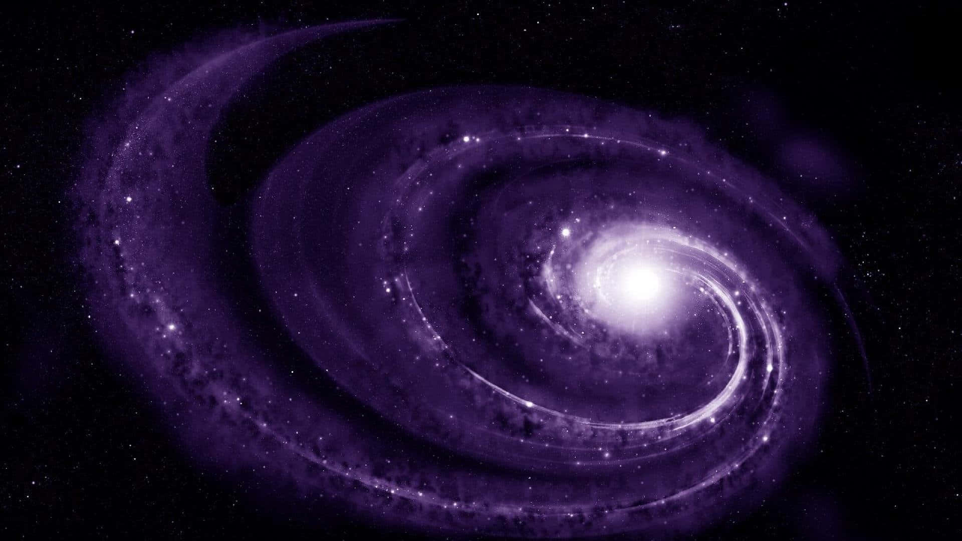 Constellation 桌布 壁紙 — 一個宏偉的螺旋星系在繁星點點的宇宙背景下發出鮮豔的紫色色調和明亮的白色核心。