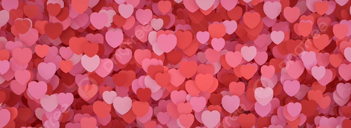 Red Heart 桌布 壁紙 — 一個密集的、重疊的心形區域，採用柔和的粉紅色和紅色，營造出浪漫而夢幻的抽象背景。