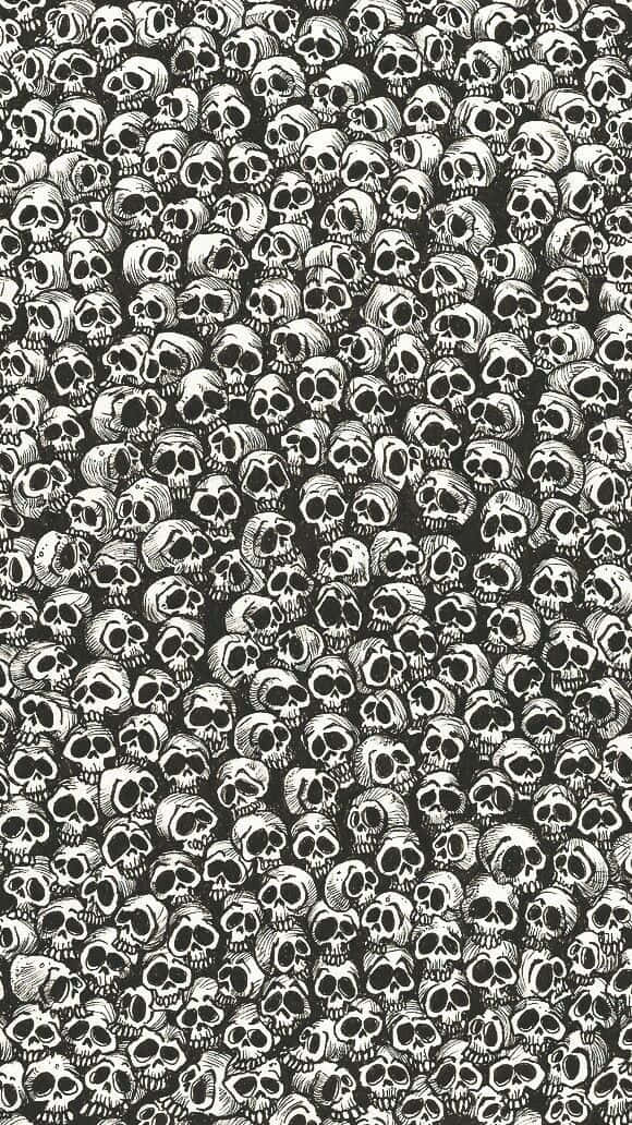 skulls 桌布 壁紙 — 一個密集的手繪黑白骷髏圖案，重複的骨骼主題填滿整個畫面。