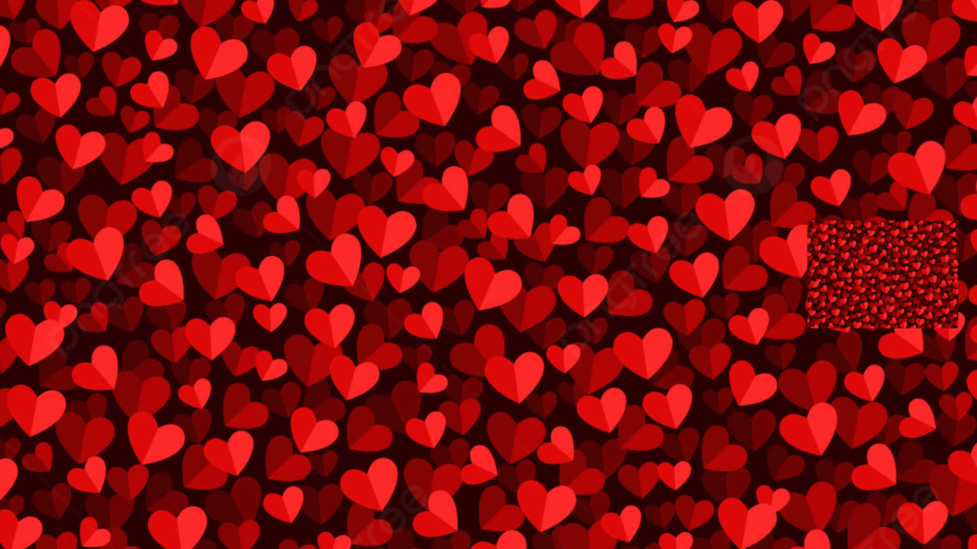 Red Hearts 桌布 壁紙 — 一個密集的紅色心形區域，大小和色調各異，在深色背景上營造出浪漫而喜慶的圖案。