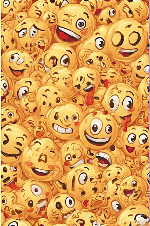 Colorful Emoji Pattern 壁紙 — 一個密集而充滿活力的拼貼畫，由卡通風格的黃色表情符號面孔組成，展現各種俏皮和愚蠢的表情。