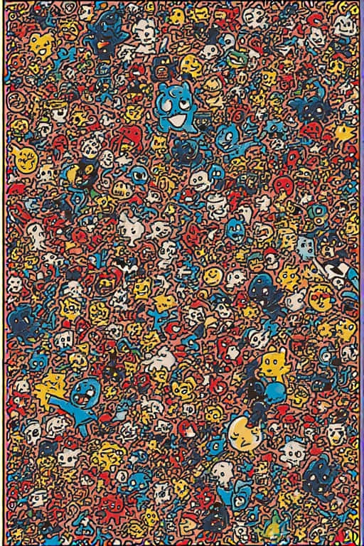 Cartoon Pop Art Wallpaper 壁紙 — 一個密集而充滿活力的拼貼畫，由紅色、藍色、黃色和白色的卡通面孔和人物組成，填滿了整個畫面。