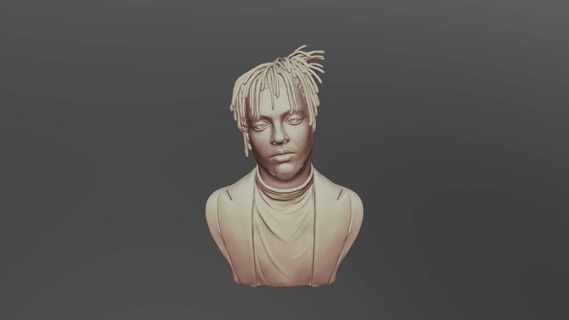 3D渲染半身像，人物留有辮子，閉著眼睛，灰色背景 — Juice Wrld 壁紙