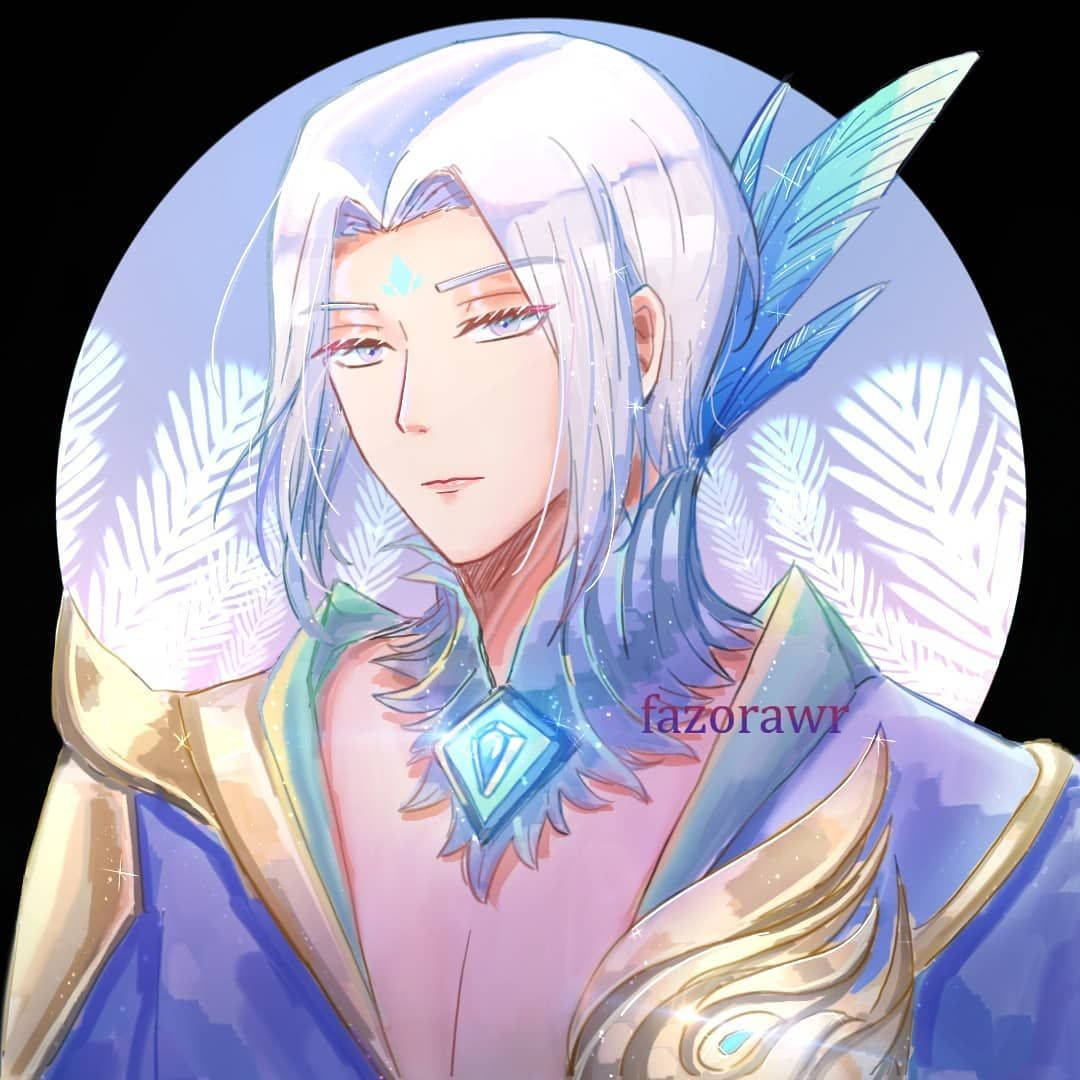 動漫角色，銀色頭髮和藍色羽毛點綴，穿著華麗盔甲。 — Mobile Legends 動態圖 壁紙