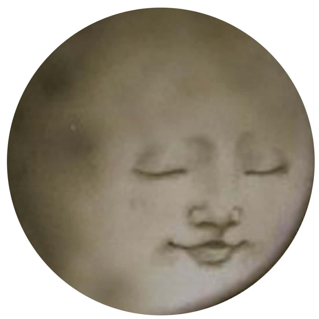 Moon Face 桌布 壁紙 — 一個寧靜的圓形肖像，描繪一個閉著眼睛、帶著柔和微笑的熟睡嬰兒，色調為柔和的懷舊棕色。