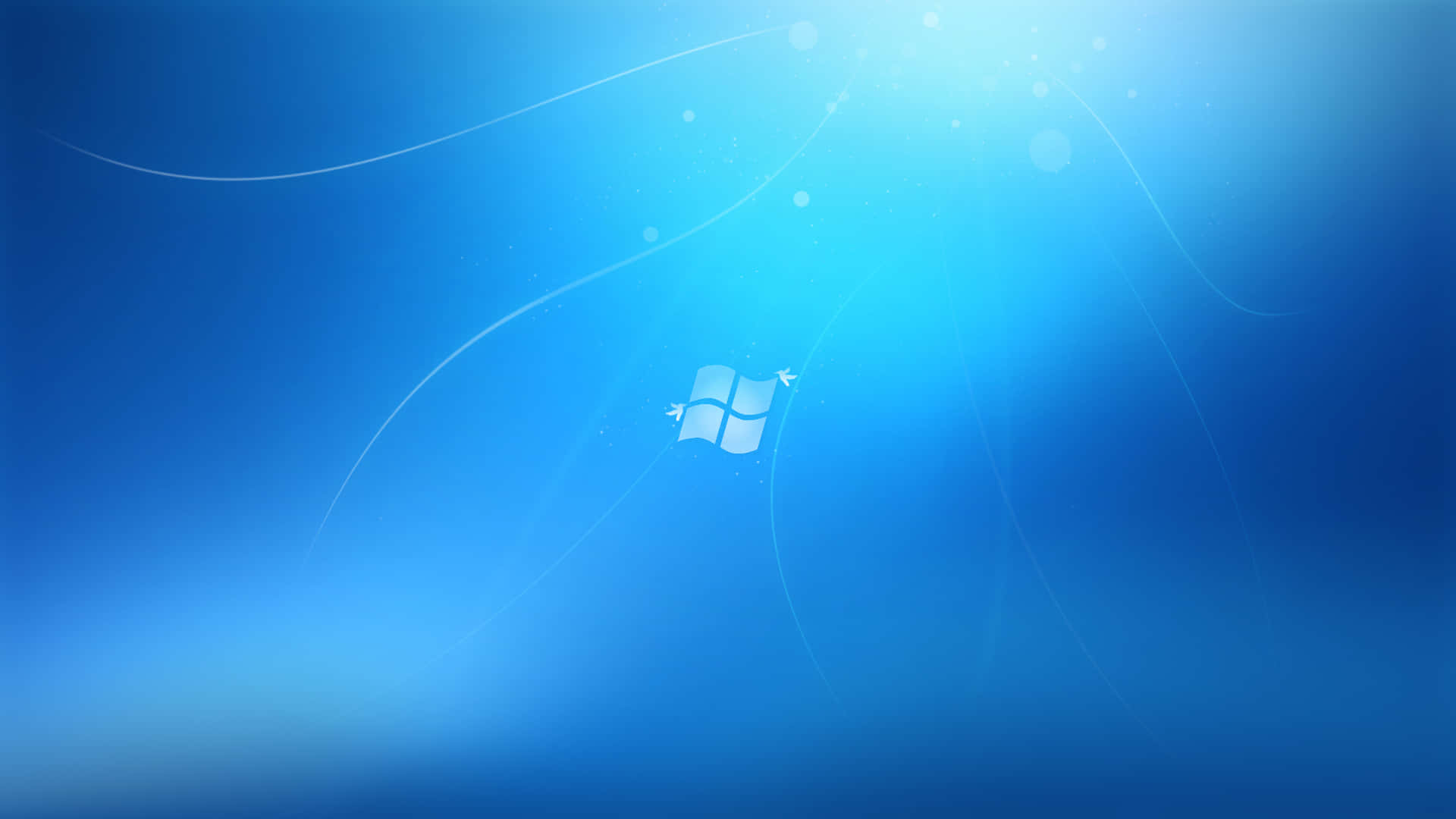 Windows 8 桌布 壁紙 — 一個寧靜的藍色漸變桌布，帶有發光的Windows標誌、流動的光線條紋和柔和散景效果。