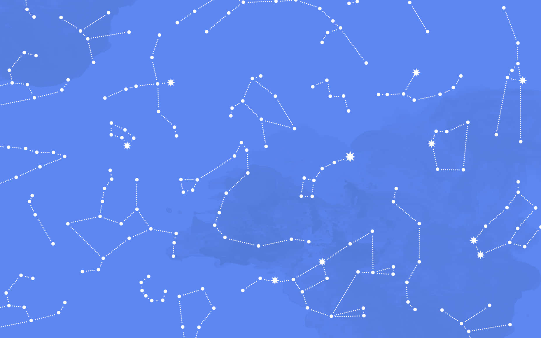 Constellations 桌布 壁紙 — 一個寧靜的藍色背景，點綴著白色點狀星座和散落在天空中的發光星星。