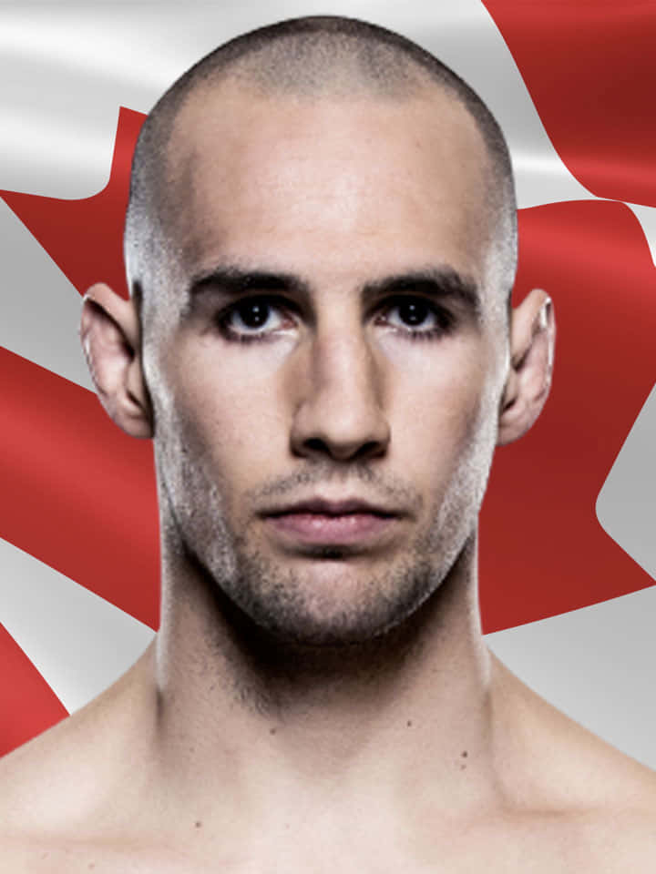 MMA 桌布 壁紙 — 一個專注的光頭戰士留著鬍渣，在飄揚的加拿大國旗背景下向前凝視。
