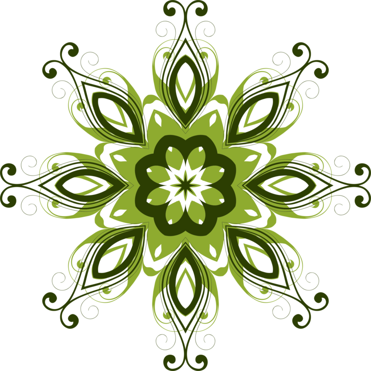 graphic design 桌布 壁紙 — 一個對稱的綠色花卉曼陀羅，帶有旋轉的卷鬚，從中央的星爆向黑色背景輻射。