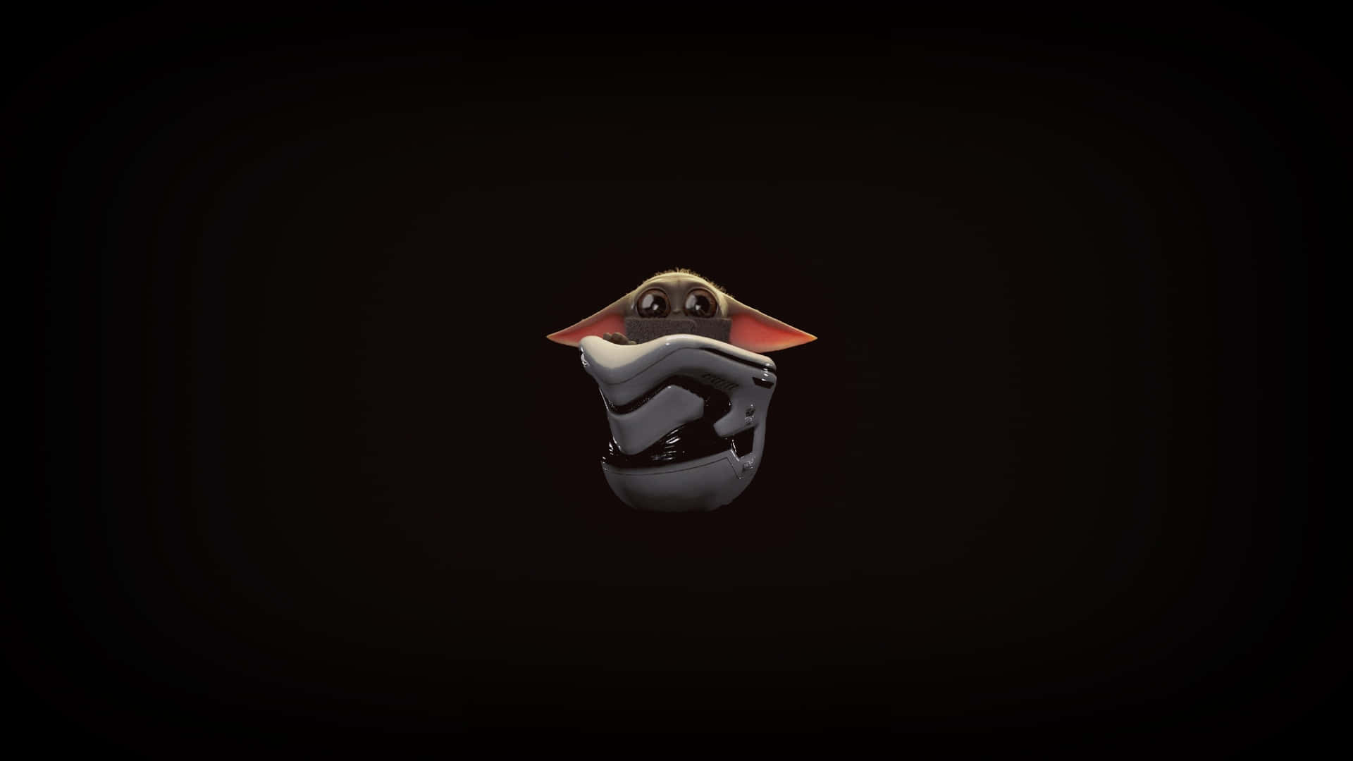 Baby Yoda 從 stormtrooper 頭盔探出頭來。 — 尤達寶寶 壁紙