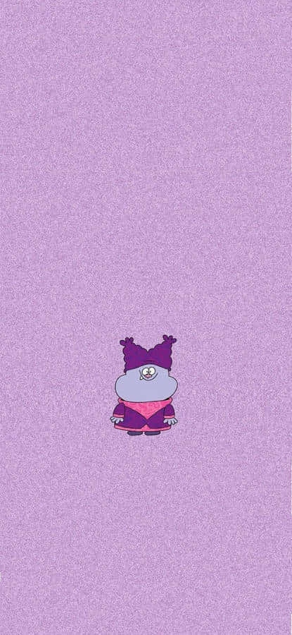 Cartoon Characters 桌布 壁紙 — 一個小小的卡通角色，紫色頭髮和粉紅色服裝，獨自站在有紋理的薰衣草背景上。
