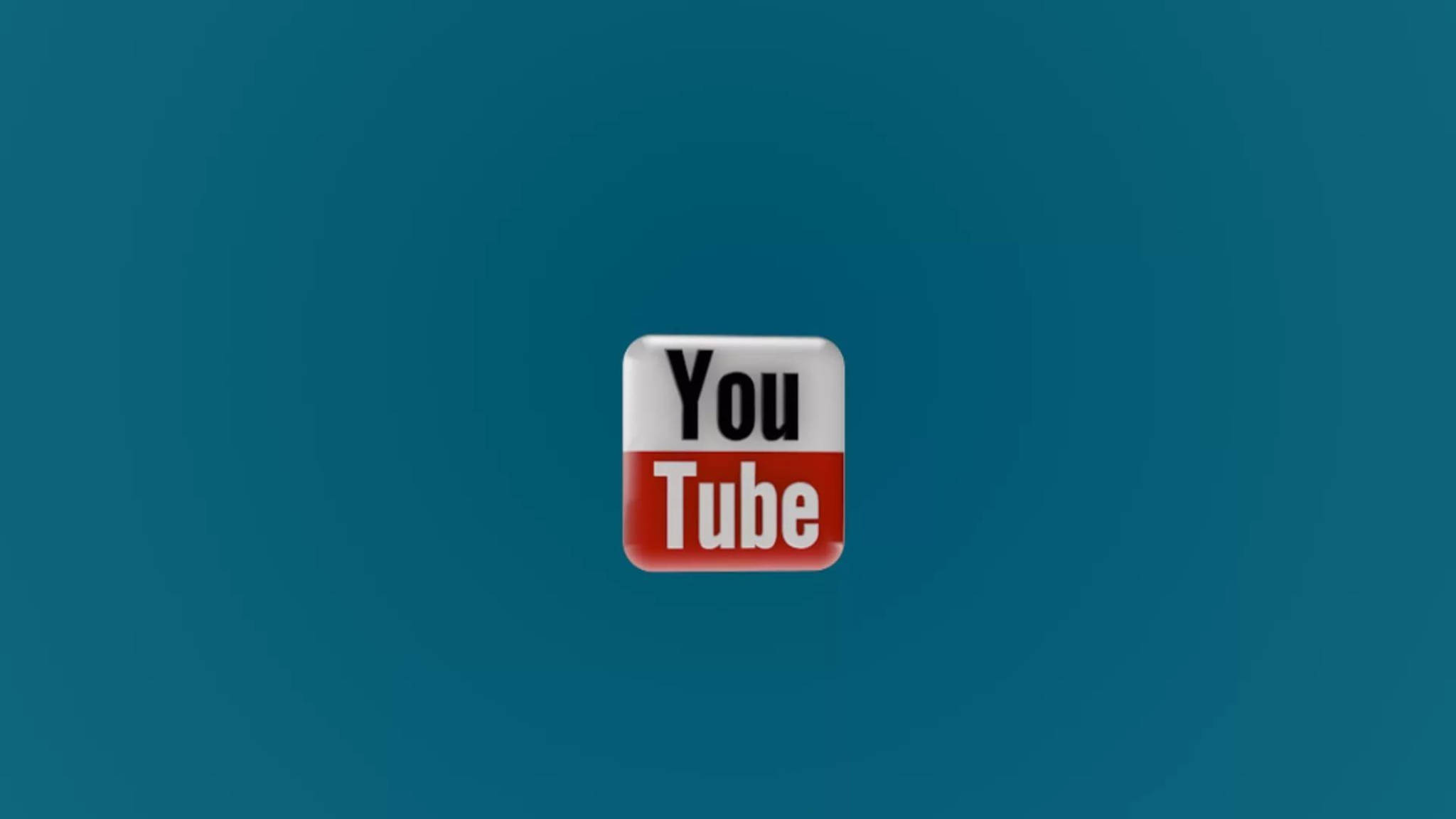 Internet 桌布 壁紙 — 一個帶光澤的YouTube應用程式圖示，居中放置在純青色背景上，帶有微妙的徑向漸變。
