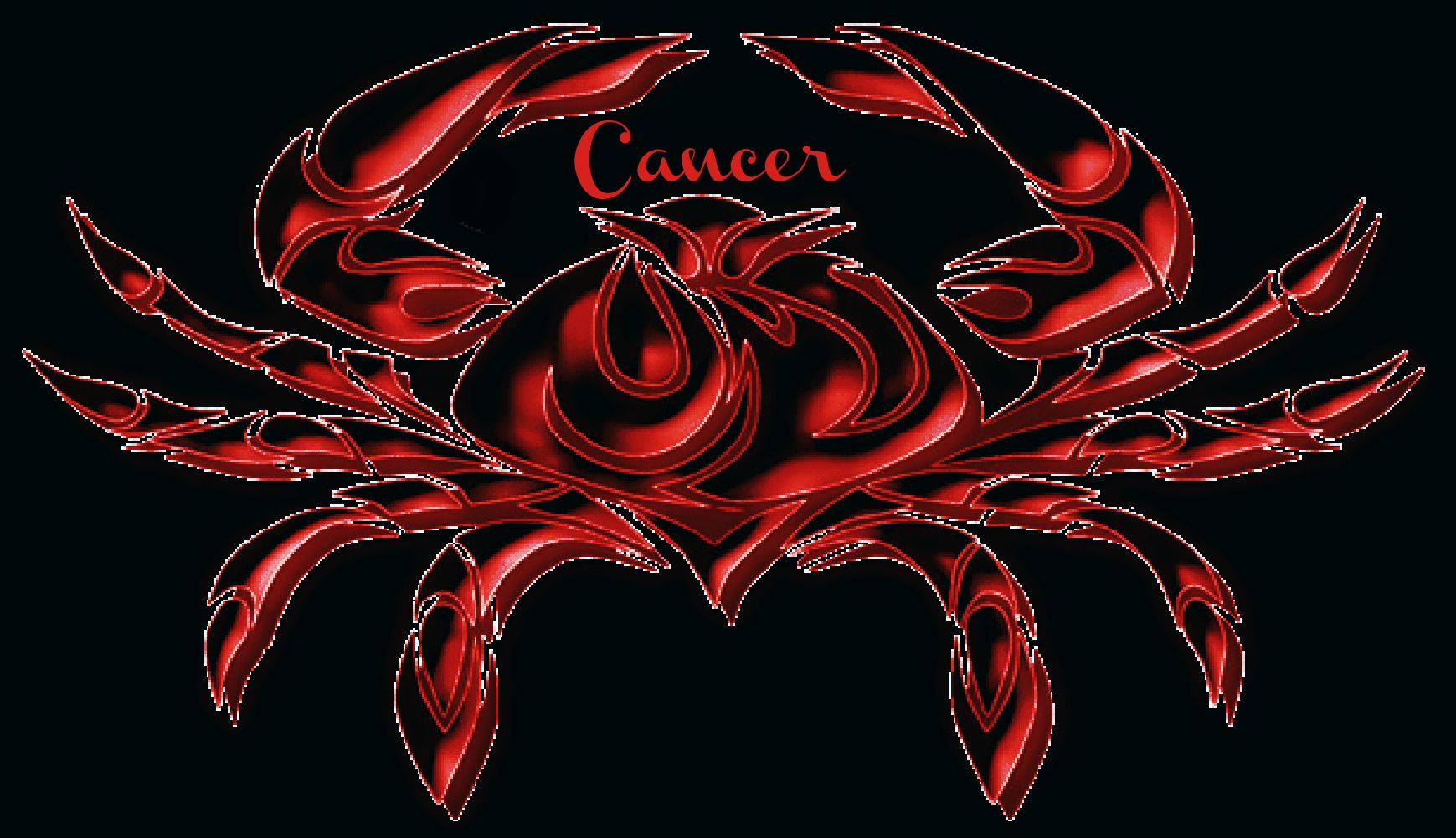 紅色巨蟹星座符號，黑底上寫有「Cancer」文字。 — 星座 GIF 壁紙