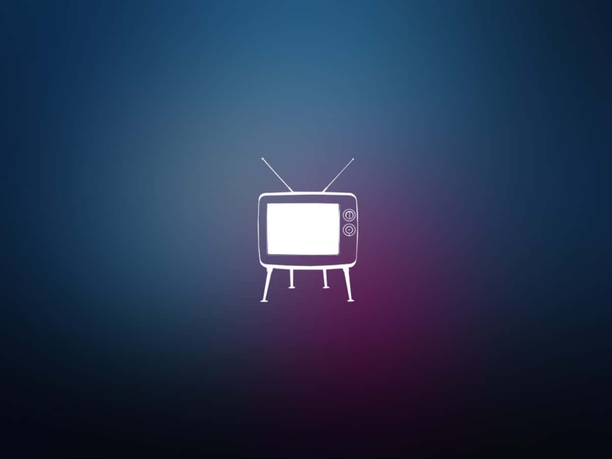 tv 桌布 壁紙 — 一個帶天線的復古電視的極簡白色輪廓，居中於藍紫漸變背景上。