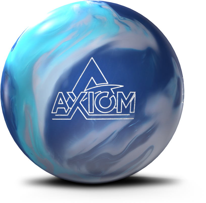 淺藍色 桌布 壁紙 — 一個帶有 'AXIOM' 標誌的光澤藍白大理石紋保齡球，背景為黑色。