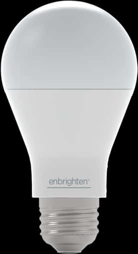 燈泡 桌布 壁紙 — 一個帶有 'enbrighten' 品牌的時尚白色 LED 燈泡，孤立地立在純黑色背景上。