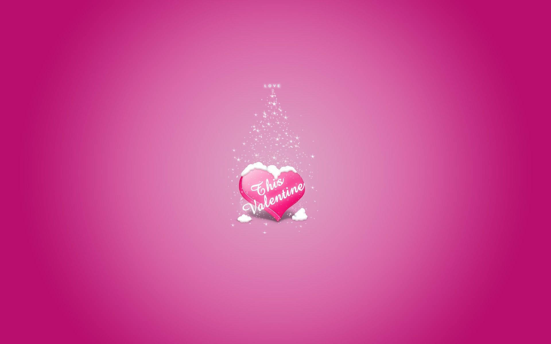 情人節 桌布 壁紙 — 一個帶有「This Valentine」文字和閃爍粒子的光澤粉紅色心形，漂浮在漸變粉紅色背景上。