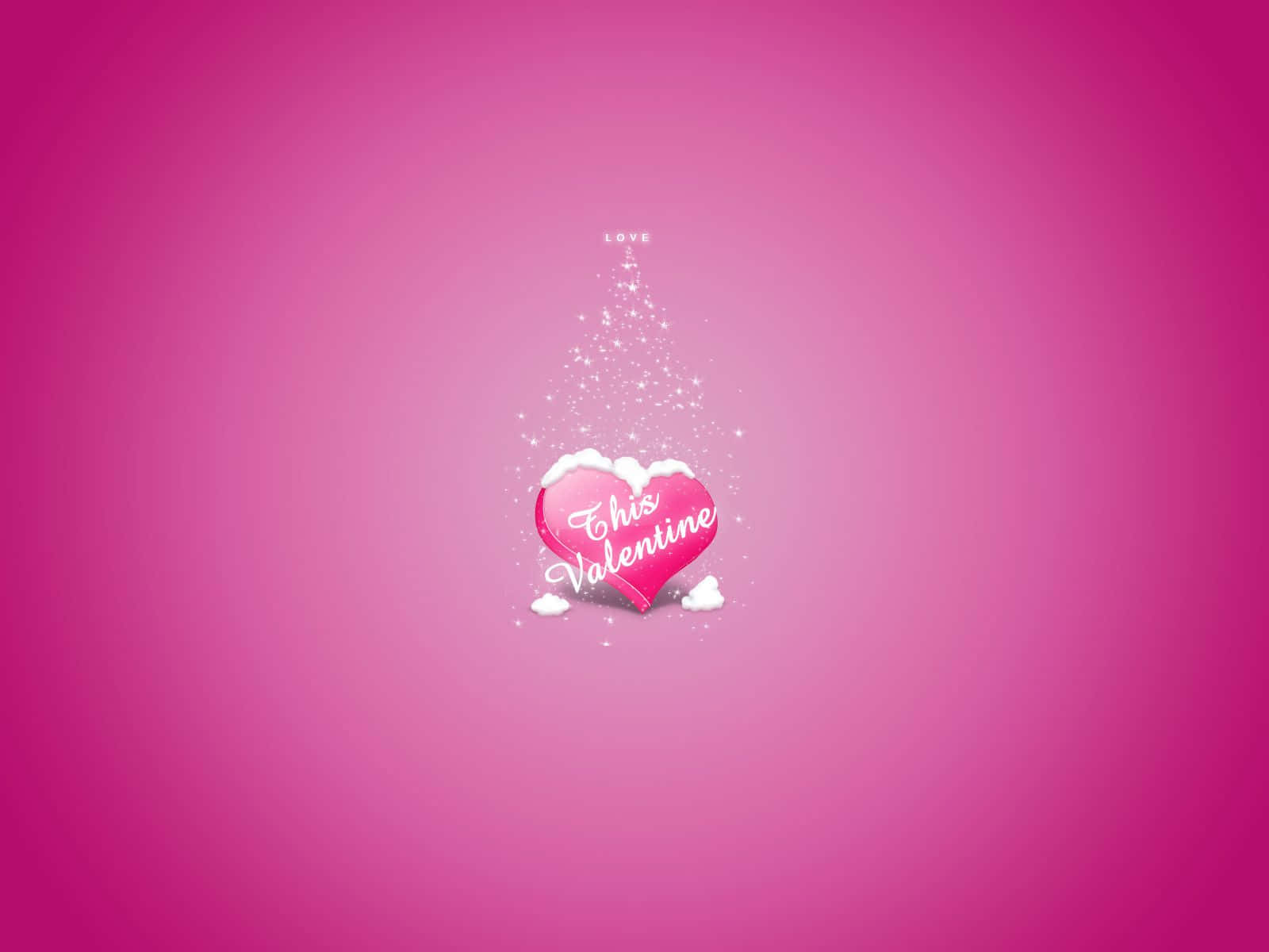 情人節 桌布 壁紙 — 一個帶有「This Valentine」字樣和閃爍雪花的亮面粉紅色心形，背景為漸變粉紅色。