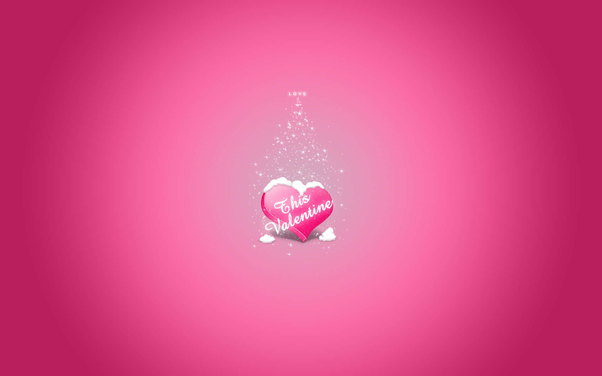 Pink Love 桌布 壁紙 — 一個帶有「This Valentine」字樣和閃爍粒子的光澤粉紅色心形，漂浮在漸變粉紅色背景上。