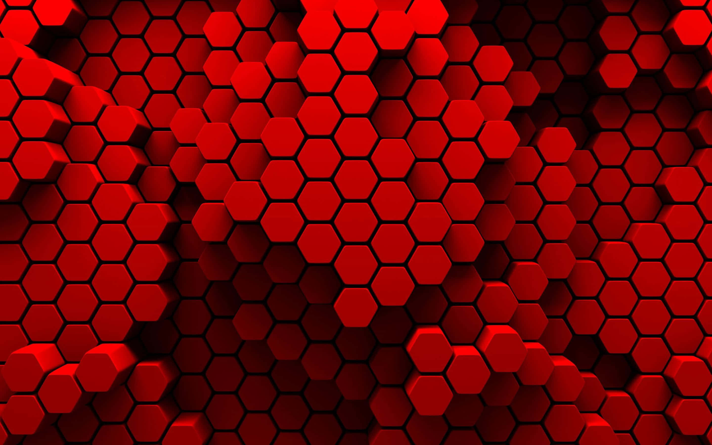 Red Color 桌布 壁紙 — 一個帶有3D深度和陰影的動態紅色六邊形圖案，營造出現代抽象紋理。