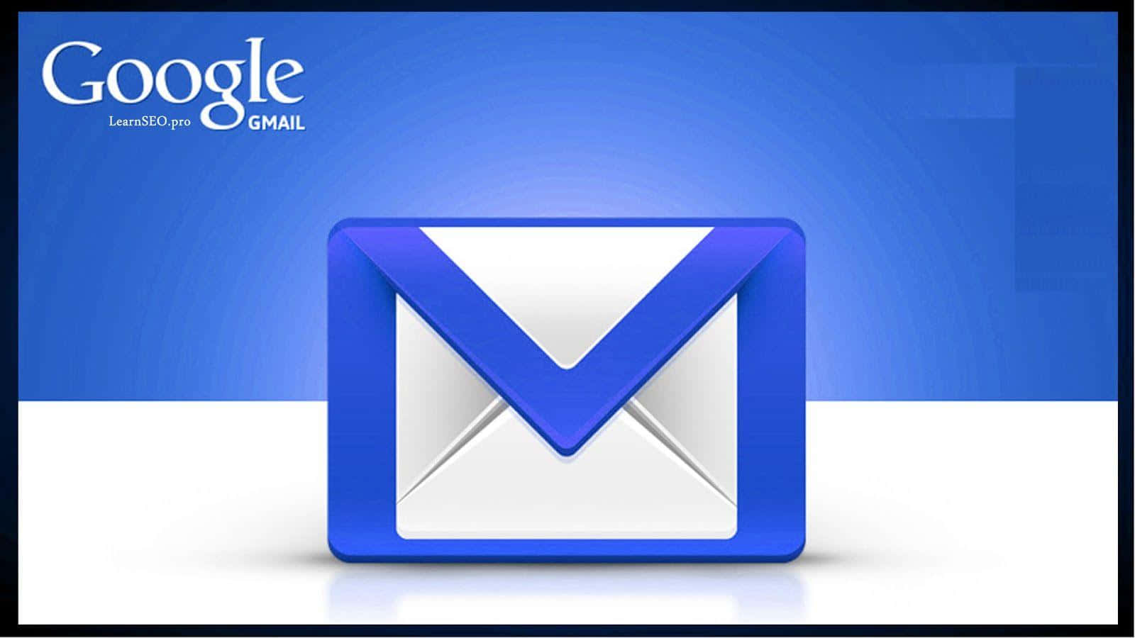 Gmail 動圖 桌布 壁紙 — 一個帶有Google品牌標誌的藍色漸層背景上，置中一個亮面藍白Gmail信封圖示。