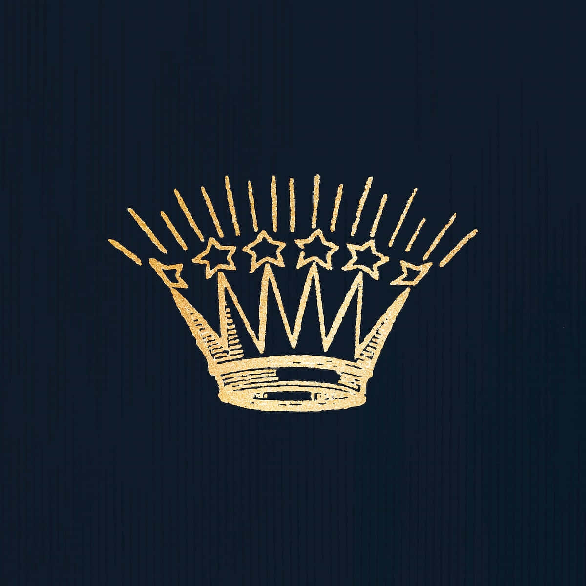 Crown 桌布 壁紙 — 一個帶有五顆星星和放射線的金色皇冠在帶有紋理的深藍色背景上閃耀。