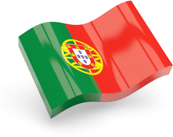 Portugal 桌布 壁紙 — 一個帶有光澤的3D渲染葡萄牙國旗在純黑色背景上動態飄揚。