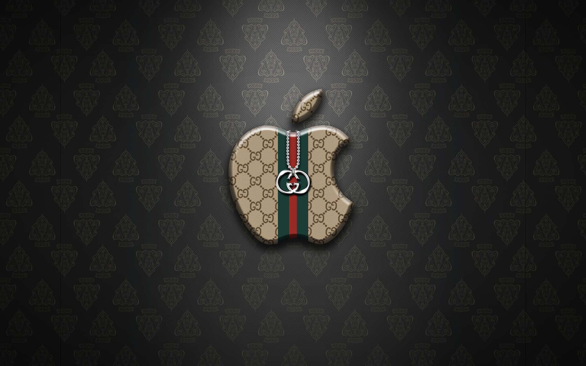 Gucci風格Apple標誌在深色圖案背景上 — Gucci GIF 壁紙