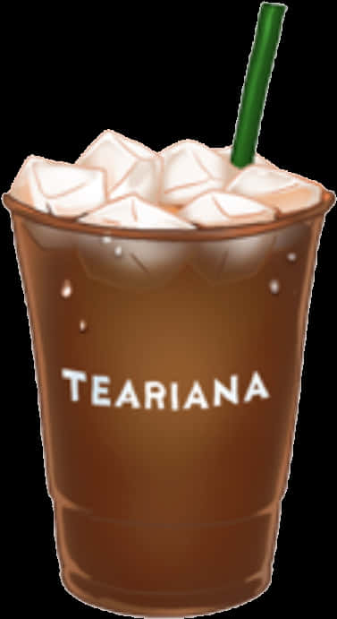Starbucks Coffee 桌布 壁紙 — 一個帶有光澤的數位插圖，描繪一杯棕色冰飲，上面有鮮奶油和綠色吸管。
